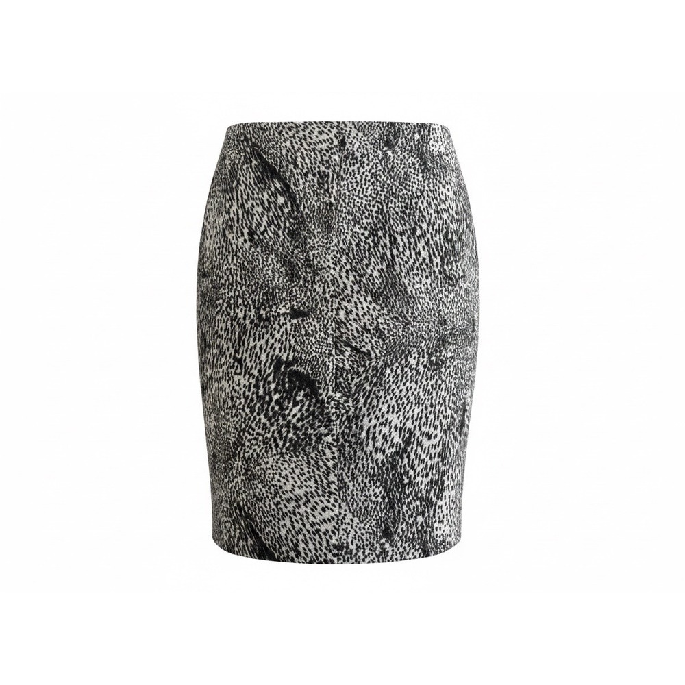 Max Mara Black Gray Animal Print Draped Jersey Pencil Skirt Made in Italy 44 14